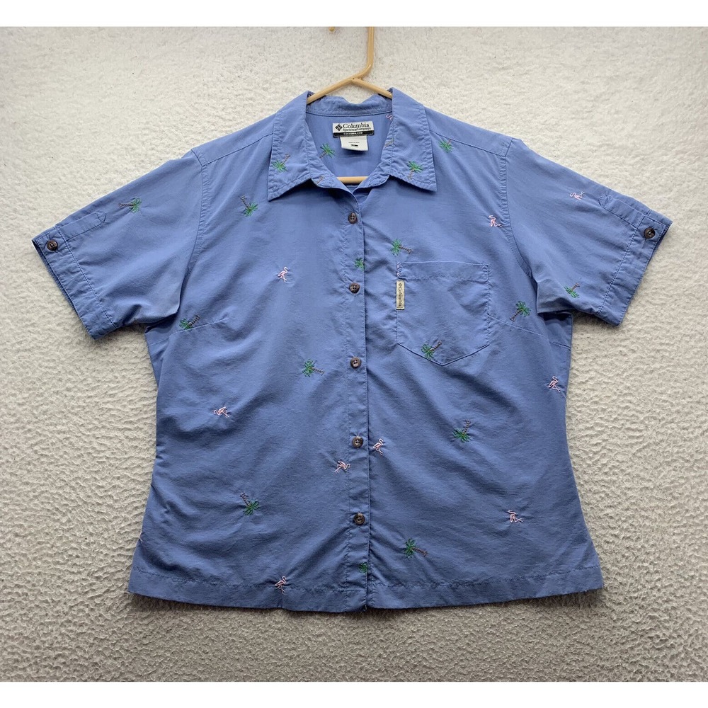 Columbia Button Up Shirt Womens Large Flamingo Palm Tree Fishing Outdoors FL7097